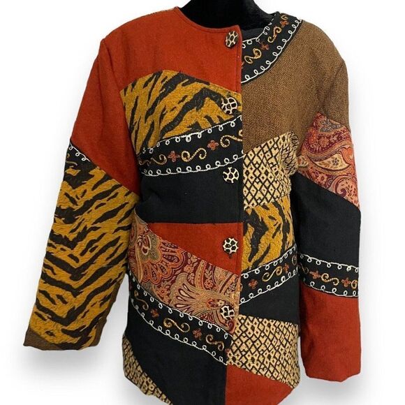 Allure Boutique Button Front Jacket Women's L Multicolor Animal Print Colorblock - Picture 3 of 12